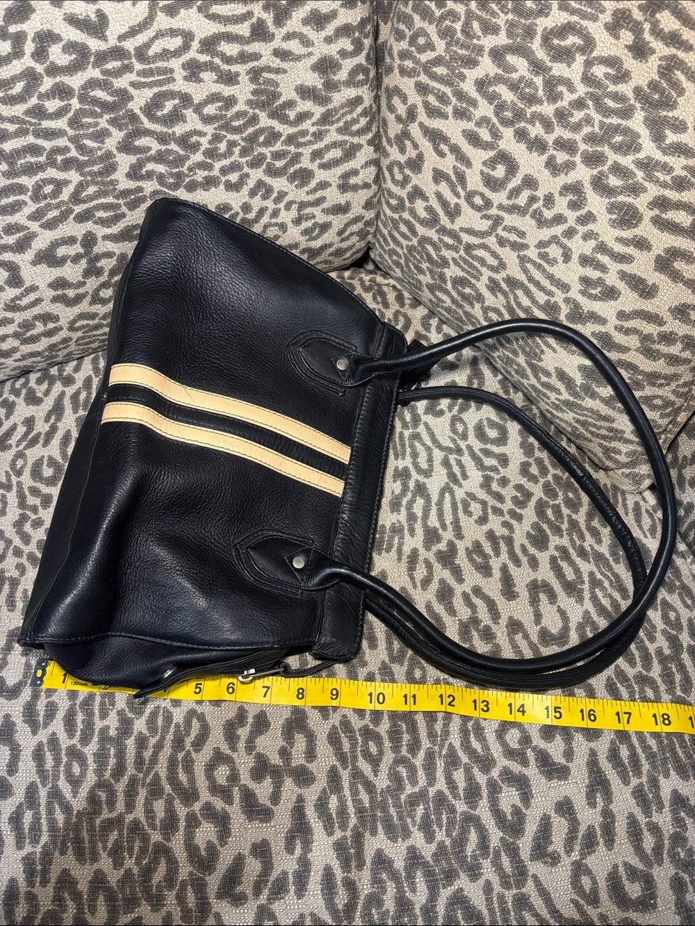 Latico vintage black soft leather striped shoulder bag classic medium purse - Picture 15 of 16